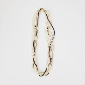 Pearl and Brown Choker Necklace Delicate Beaded Twist Multi-Strand